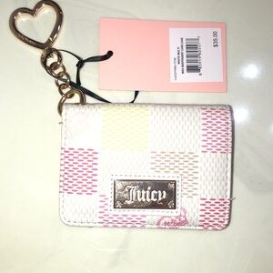 Juicy Couture White Multi Miss Independent Card Case Wallet Key Fob NWT